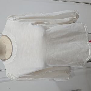 Womens Cream Texture Crewneck  Blouse With Puffed Sleeves Medium